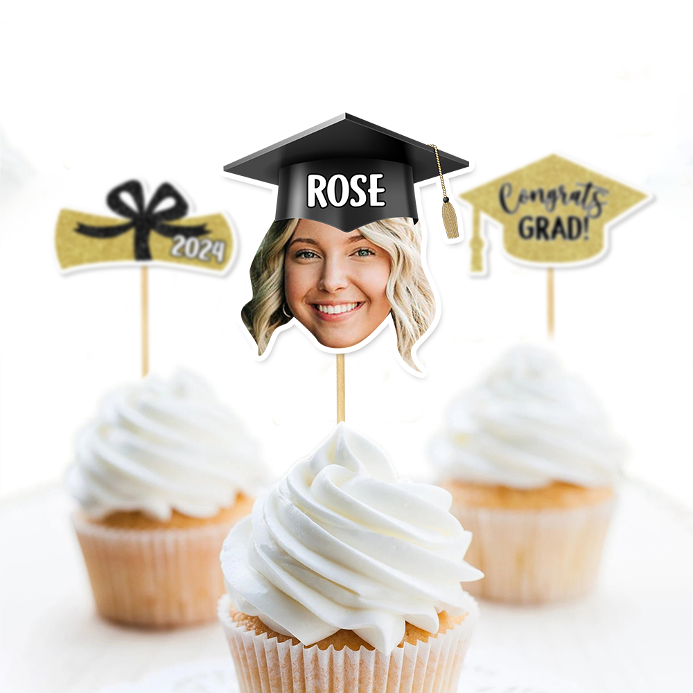 Custom Combo Face Photo With Name Graduation Cupcake Toppers, Graduation Party Decorations FC