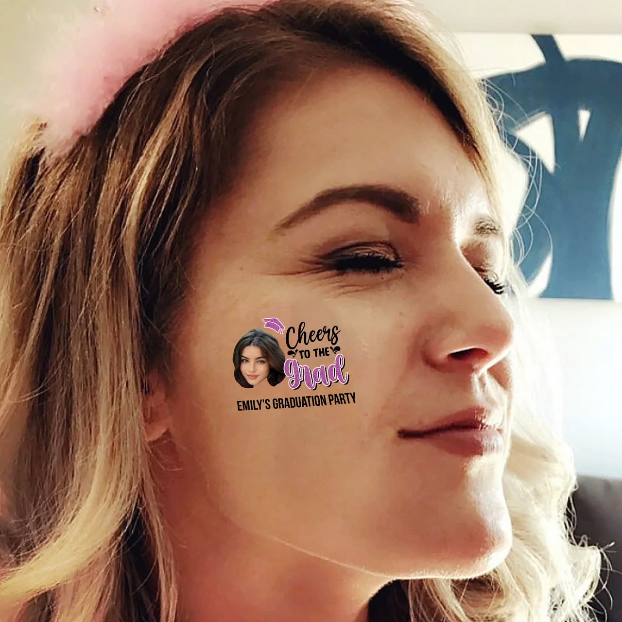 Personalized Graduation Party Face Photo Temporary Tattoos, Cheer to Our Graduate FC