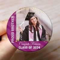 Thumbnail for Custom Class Of 2024 Proud Mom Photo Graduation Badge Pin Button, Graduation Gift FC