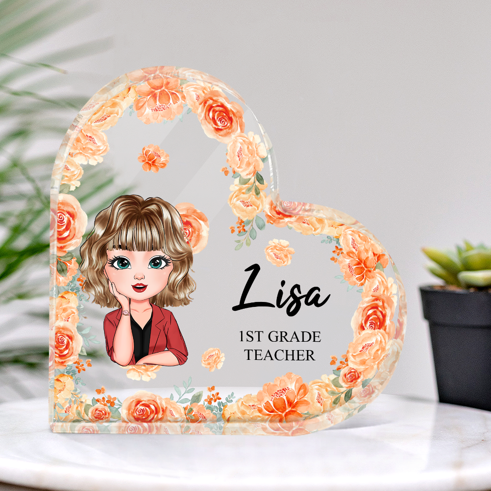Personalized Heart Shaped Acrylic Plaque- Office Decor Gift- Floral Cute Women AA