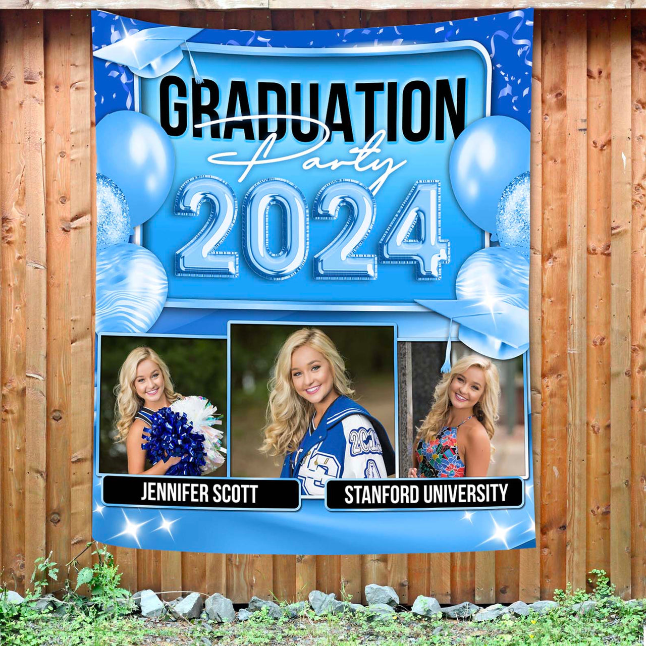 Custom Graduation Neon Balloon Style Class Of 2024 Backdrop, Graduation Party Supply FC