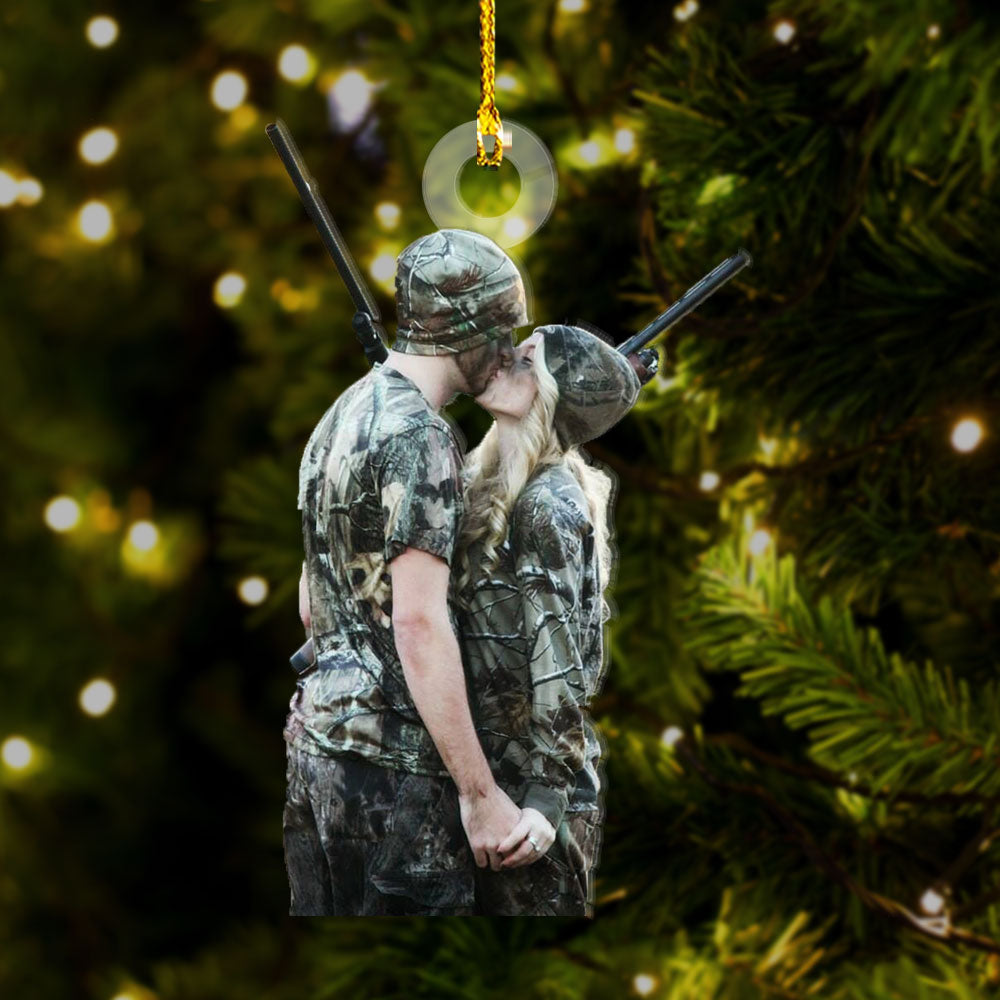 Personalized Acrylic Ornament - Gift For Hunters - Kissing Hunting Couple Photo AC