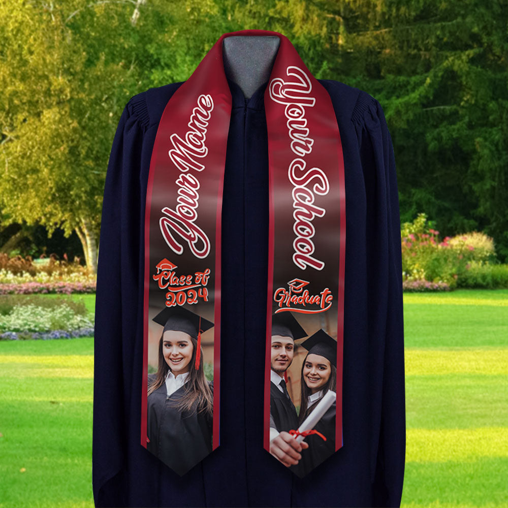 Personalized 2 Photos Mixed Colors Class of 2024 Photo Stoles/ Sash, Graduation Gift AP