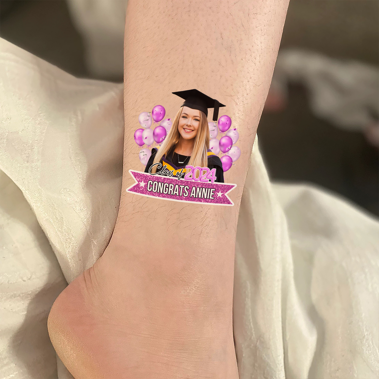 Personalized Congrats Class of 2024 Glitter Balloons Graduation Party Tattoos FC