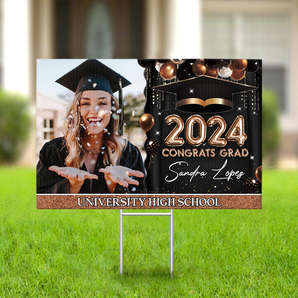 Personalized Yard Sign With Stake - Graduation Gift - Congrats 2024 Graduate Balloon Style FC