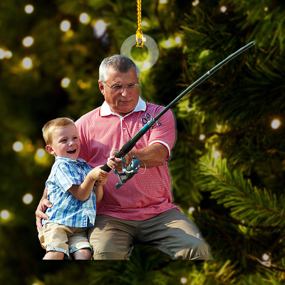 Personalized Acrylic Ornament - Gift For Fisherman - Fishing Dad And Little Son Photo AC