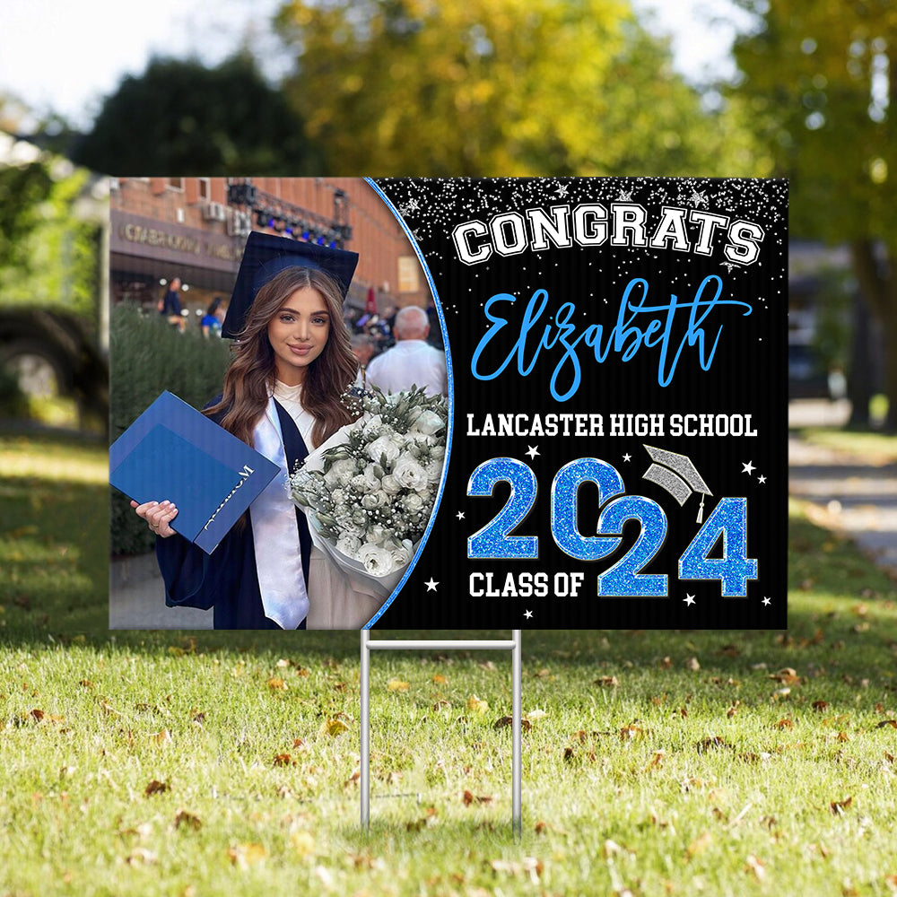 Personalized Lawn Sign - Graduation Decor Gift - Congrats 2024 Graduate Glitter Color FC
