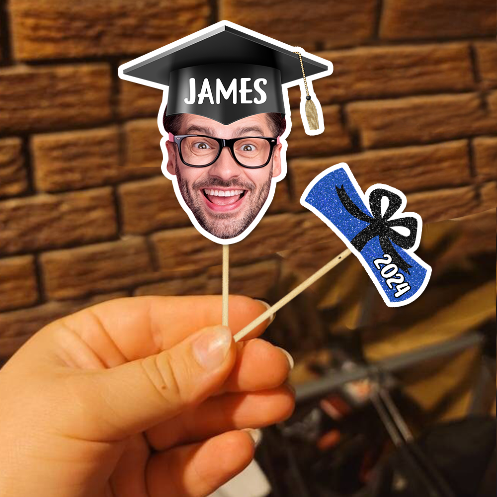 Custom Combo Face Photo With Name Graduation Cupcake Toppers, Graduation Party Decorations FC