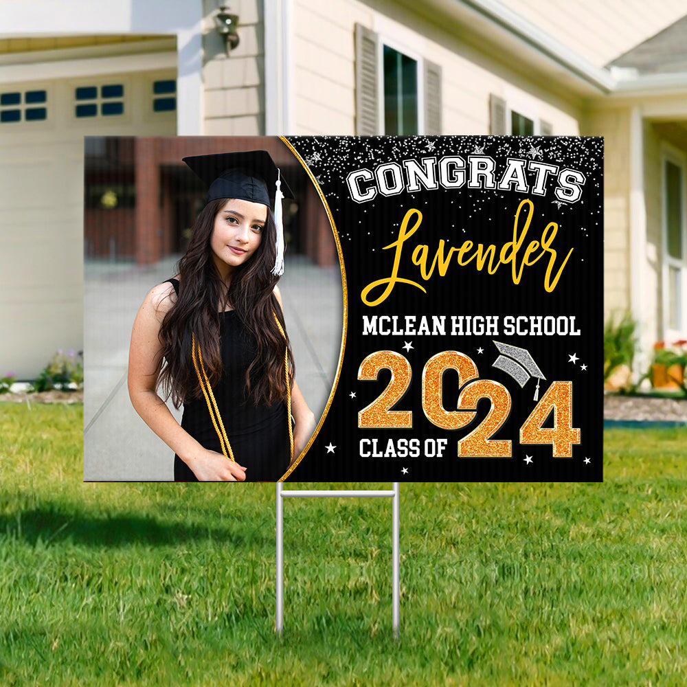 Personalized Lawn Sign - Graduation Decor Gift - Congrats 2024 Graduate Glitter Color FC