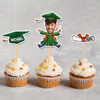 Thumbnail for Custom Set Of 3 Designs Face Cupcake Toppers, Graduation Party Decorations FC