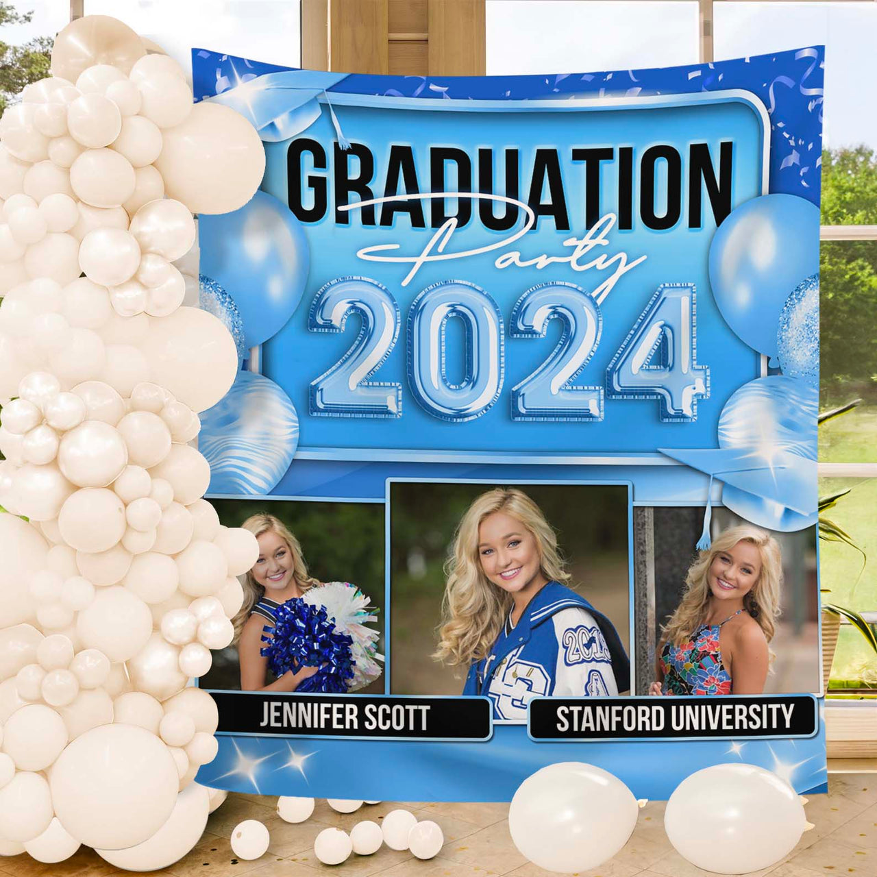 Custom Graduation Neon Balloon Style Class Of 2024 Backdrop, Graduation Party Supply FC
