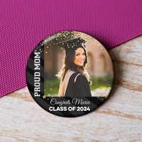 Thumbnail for Custom Class Of 2024 Proud Mom Photo Graduation Badge Pin Button, Graduation Gift FC