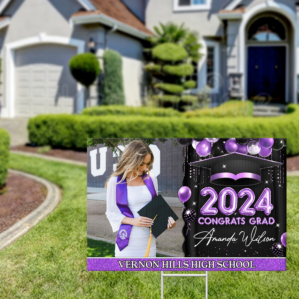 Personalized Yard Sign With Stake - Graduation Gift - Congrats 2024 Graduate Balloon Style FC