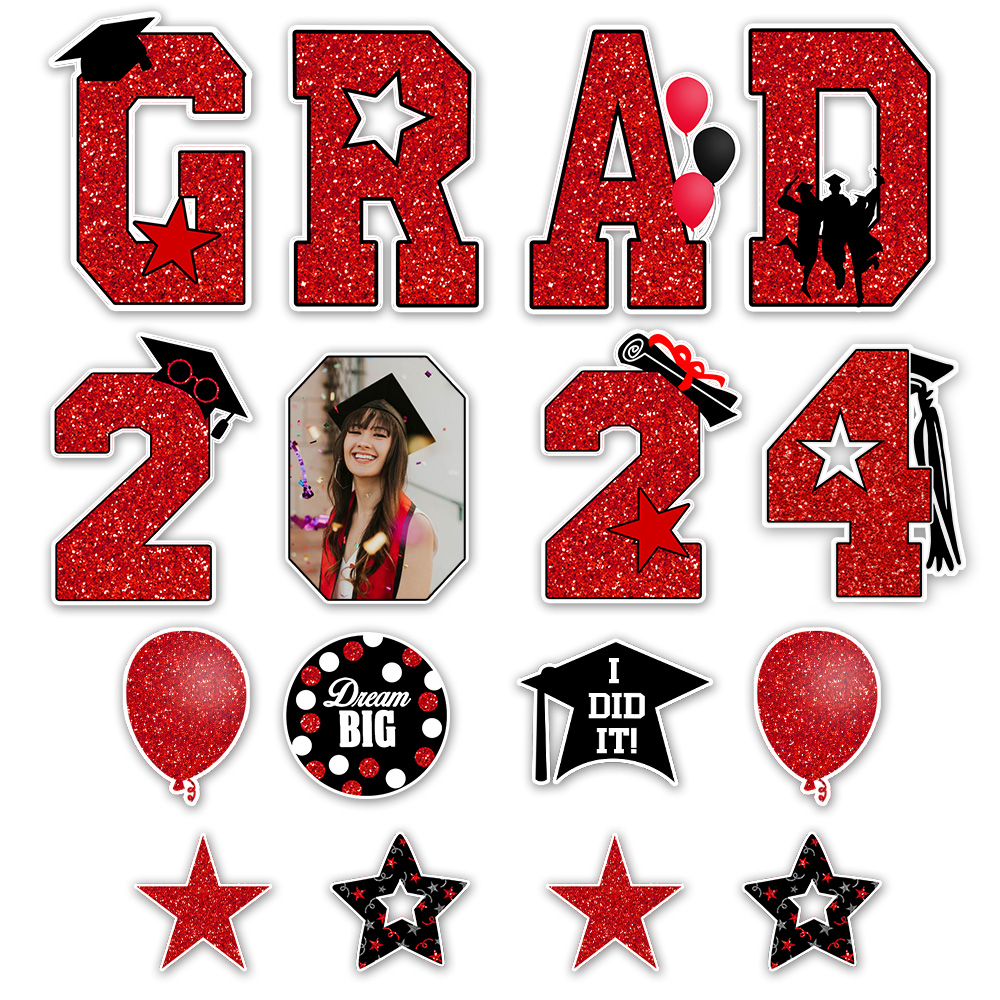 Custom Set Of 13 Signs Dream Big Grad 2024 Glitter Graduation Outdoor Lawn Decor, Graduation Party Decorations Supplies FC