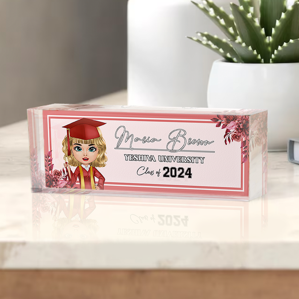 Personalized Acrylic Name Plate For Desk - Gift For 2024 Senior - Proud Graduation Floral Keepsake Gift FC