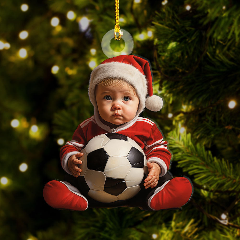 Personalized Acrylic Ornament - Christmas Gift For Soccer Lovers - Baby Love Football Photo AC