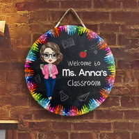 Thumbnail for Personalized Teacher Colorful Crayon Door Sign, Classroom Welcome Door Hanger Z