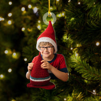 Thumbnail for Personalized Acrylic Ornament - Gift For For Knitters & Crocheters - Crocheting Boy Photo AC
