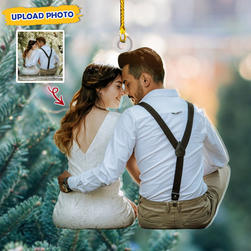 Personalized Acrylic Ornament - Gift For Couple - Hugging Young Couple Photo AC