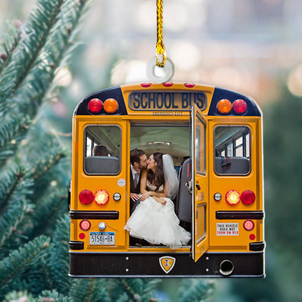Personalized Acrylic Ornament - For School Bus Drivers - Wedding School Bus Photo AC