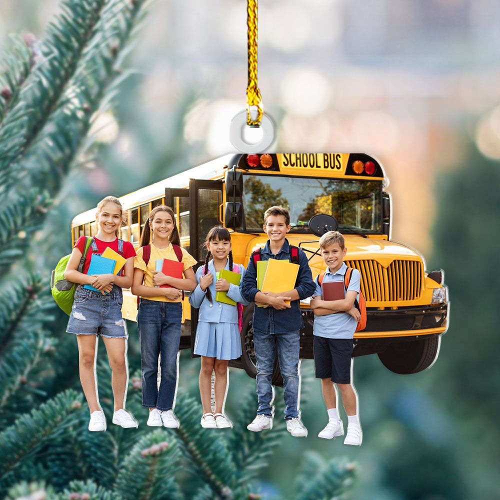 Personalized Acrylic Ornament - For School Bus Drivers - Group Of Children School Bus Photo AC