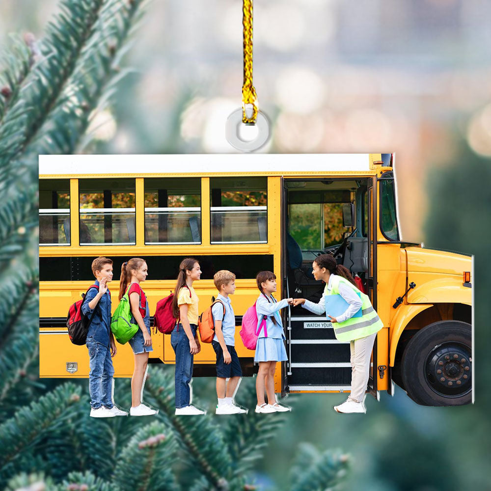 Personalized Acrylic Ornament - For School Bus Drivers - School Bus Kids Photo AC