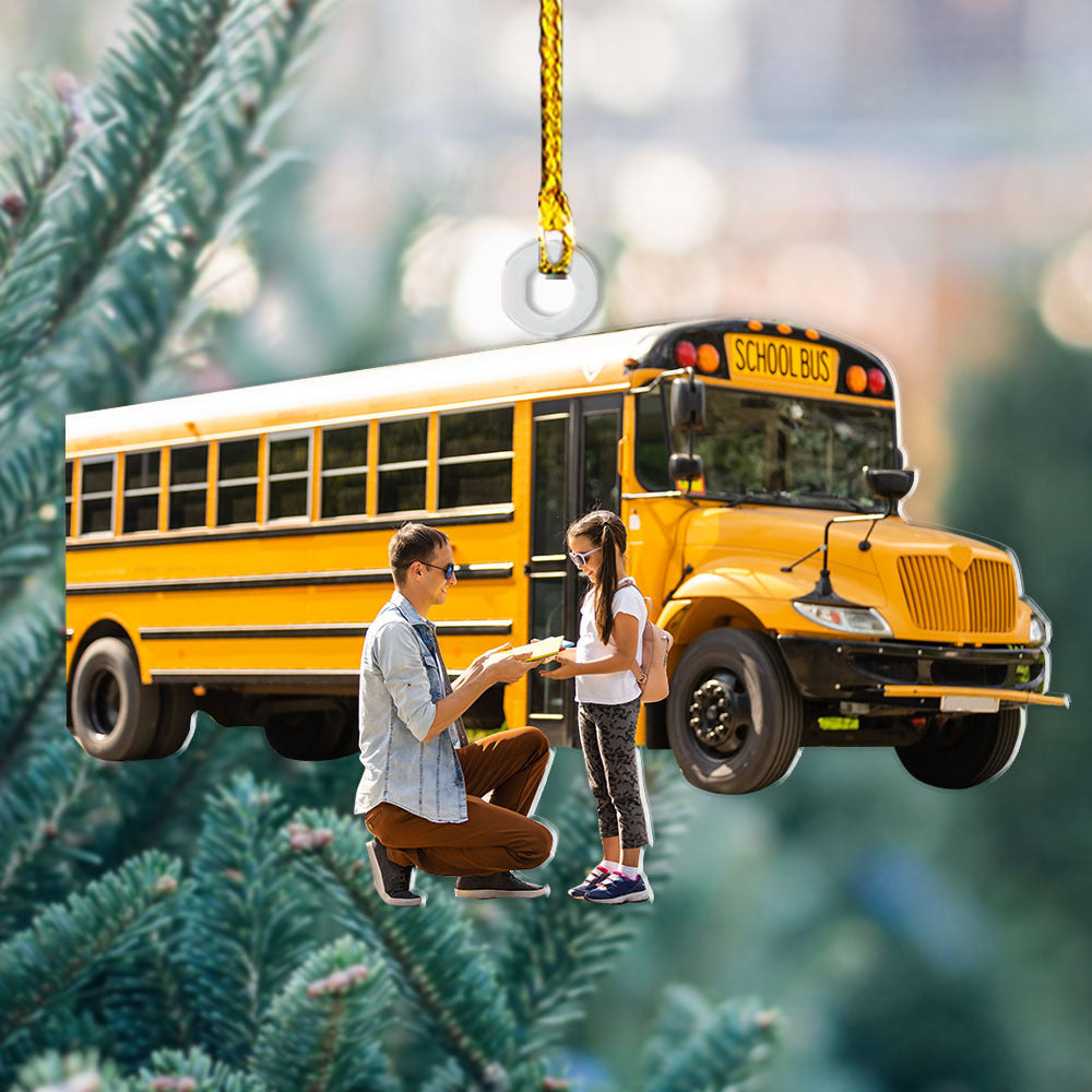 Personalized Acrylic Ornament - Gift For School Bus Drivers - A Driver & Kid Girl School Bus Photo AC