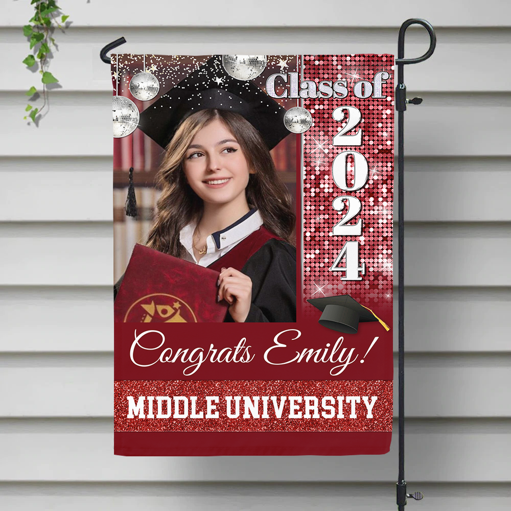 Personalized Graduation Flag- Gift For Graduate- Photo Class Of 2024 Colorful Disco Style FC