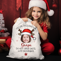Thumbnail for Personalized Santa Sack - Christmas Gift For Family & Pet Lover - Reindeer Santa Hat Photo AB