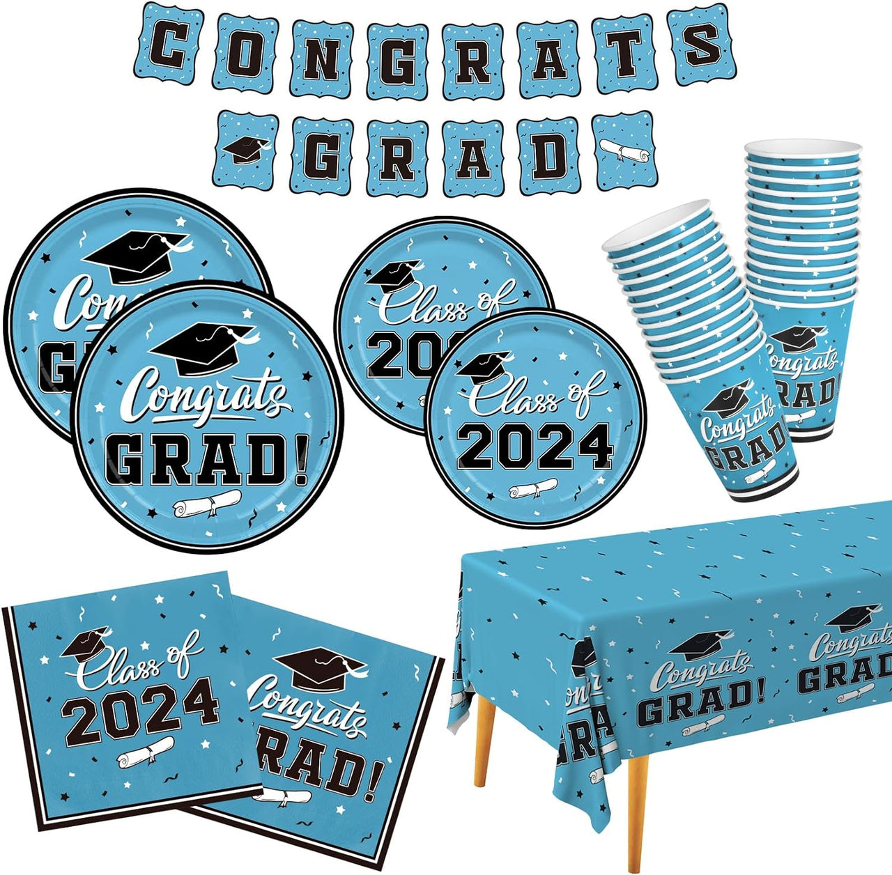 2024 Graduation Party Supplies Multicolor Graduation Party Dinnerware Set FC