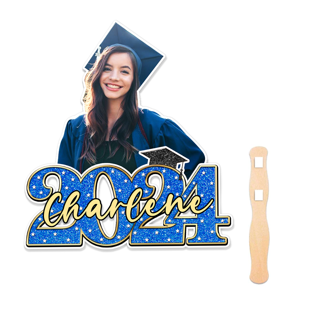 Personalized Face Fans With Wooden Handle - Graduation Keepsake Gift - Colorful Glitter Senior Photo Class Of 2024 FC