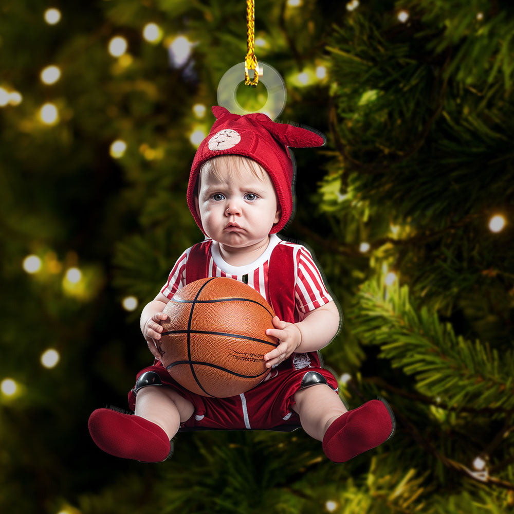 Personalized Acrylic Ornament - Gift For Basketball Lovers - Basketball Baby Photo AC