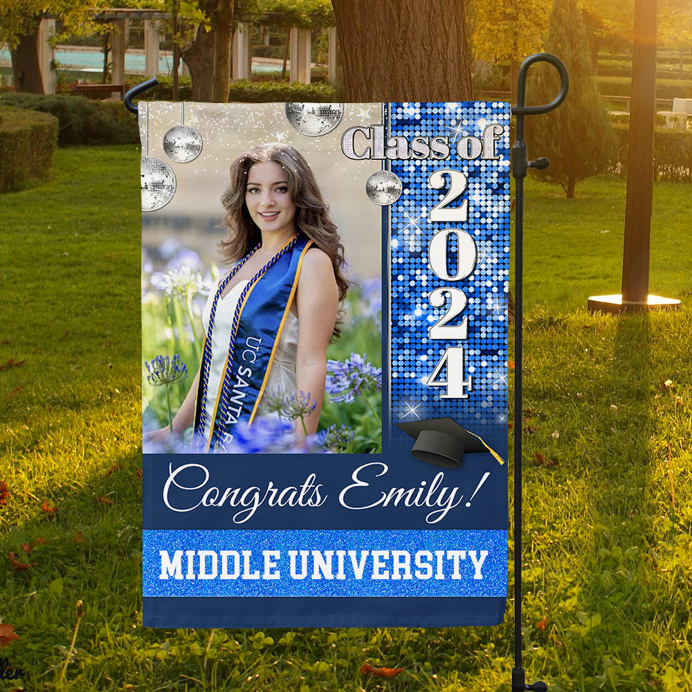 Personalized Graduation Flag- Gift For Graduate- Photo Class Of 2024 Colorful Disco Style FC