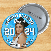 Thumbnail for Personalized Proud Family Senior 2024 Photo Pin Button Badge, Graduation Gift FC