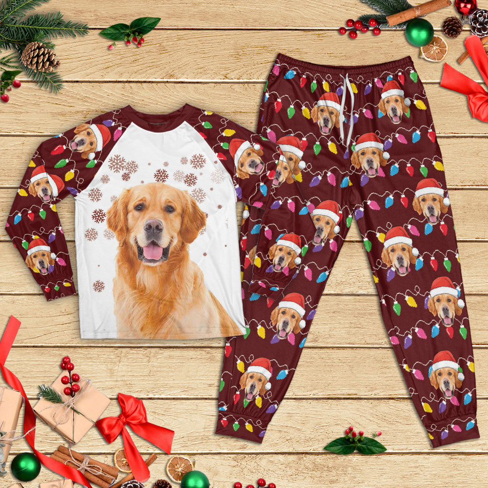 Personalized Raglan Pajamas Set - Christmas Gift For Pet Lovers - Colorful Christmas Lights Pet Photo Merchize