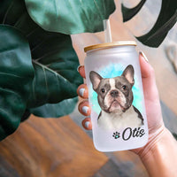 Thumbnail for Custom Dog Cat Photo Portraits With Paws Glass Bottle/Frosted Bottle With Lid & Straw, Pet Lover Gift AF
