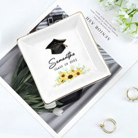Thumbnail for Custom Name With Floral Class of 2024 Graduation Jewelry Ring Dish, Graduation Gift