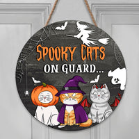 Thumbnail for Custom Beware Demon Cat Round Door Sign, Halloween Decorations AE