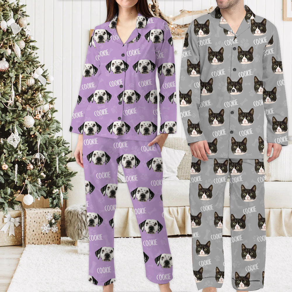 Personalized Pajamas Set - Gift For Pet Lover - Christmas Paw Print Pet Photo Sleepwear AB
