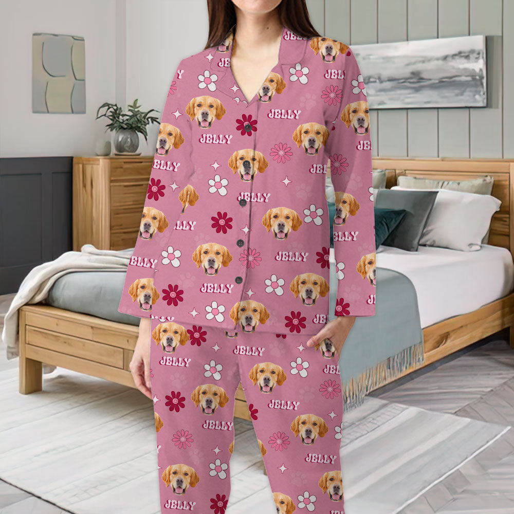 Personalized Pajamas Set - Gift For Pet Lover - Retro Flower Pet Photo Sleepwear AB