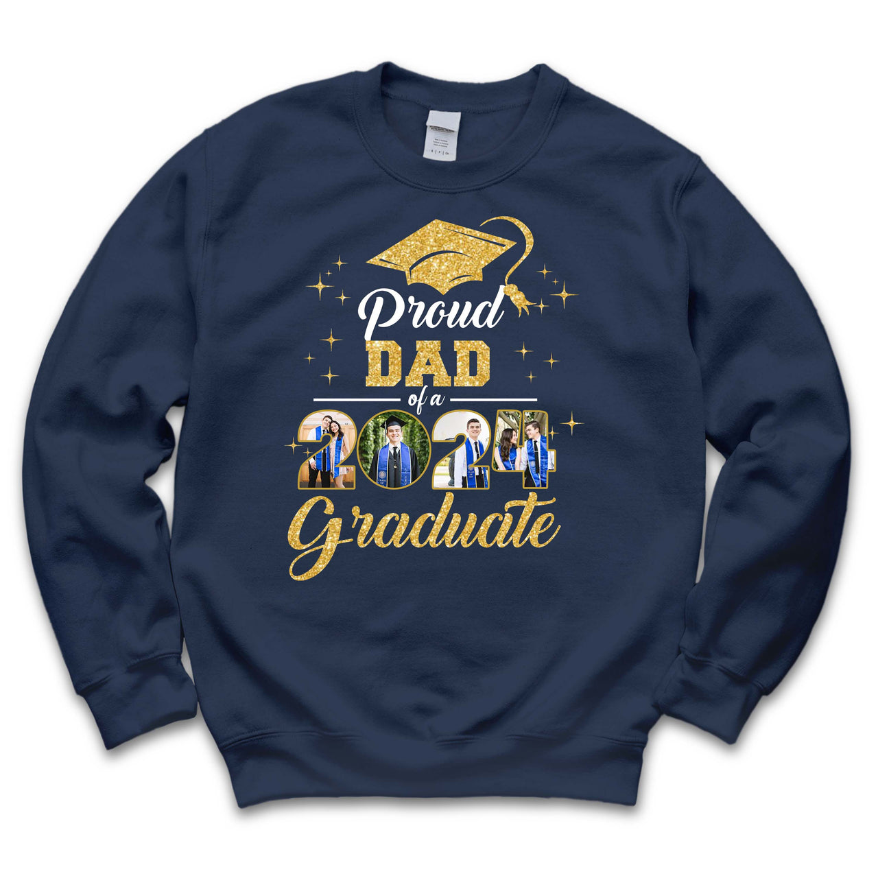Custom 2024 Photos Proud Mom With Gold Glitter Graduation T-shirt, Graduation Gift Merchize