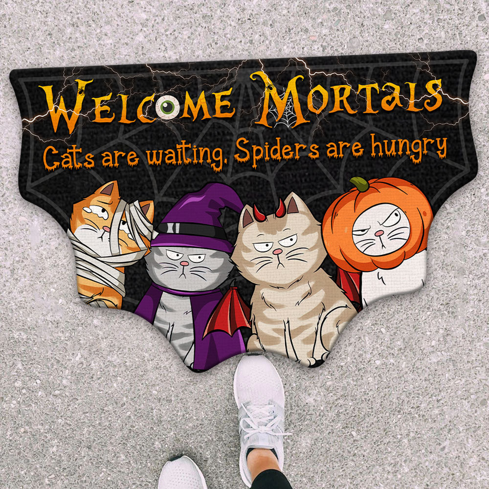 Personalized Spider Web Shaped Doormat - Halloween Gift For Cat Lover - Cats Are Waiting, Spiders Are Hungry AB