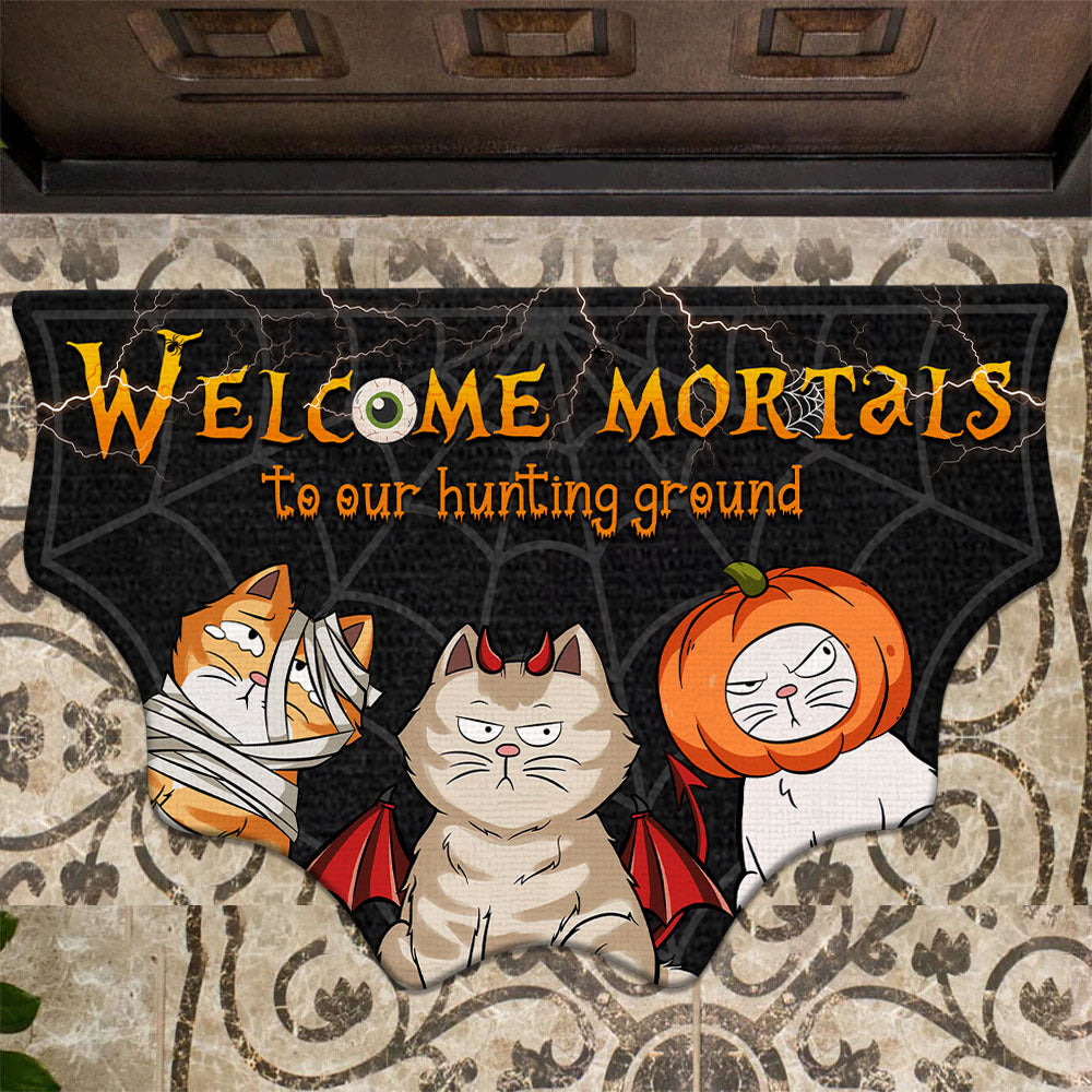 Personalized Spider Web Shaped Doormat - Halloween Gift For Cat Lover - Cats Are Waiting, Spiders Are Hungry AB