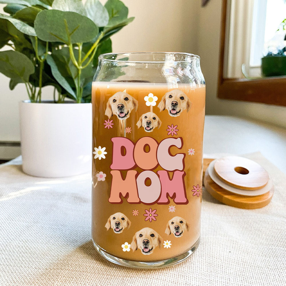 Custom Dog Mom Cat Mom Photo Glass Bottle/Frosted Bottle With Lid & Straw, Pet Lover Gift AF