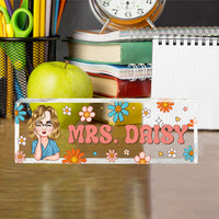 Thumbnail for Custom Flowers Retro Magic Teacher Name Acrylic Desk Name Plate, Gift For Teacher AI