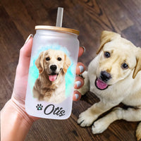 Thumbnail for Custom Dog Cat Photo Portraits With Paws Glass Bottle/Frosted Bottle With Lid & Straw, Pet Lover Gift AF