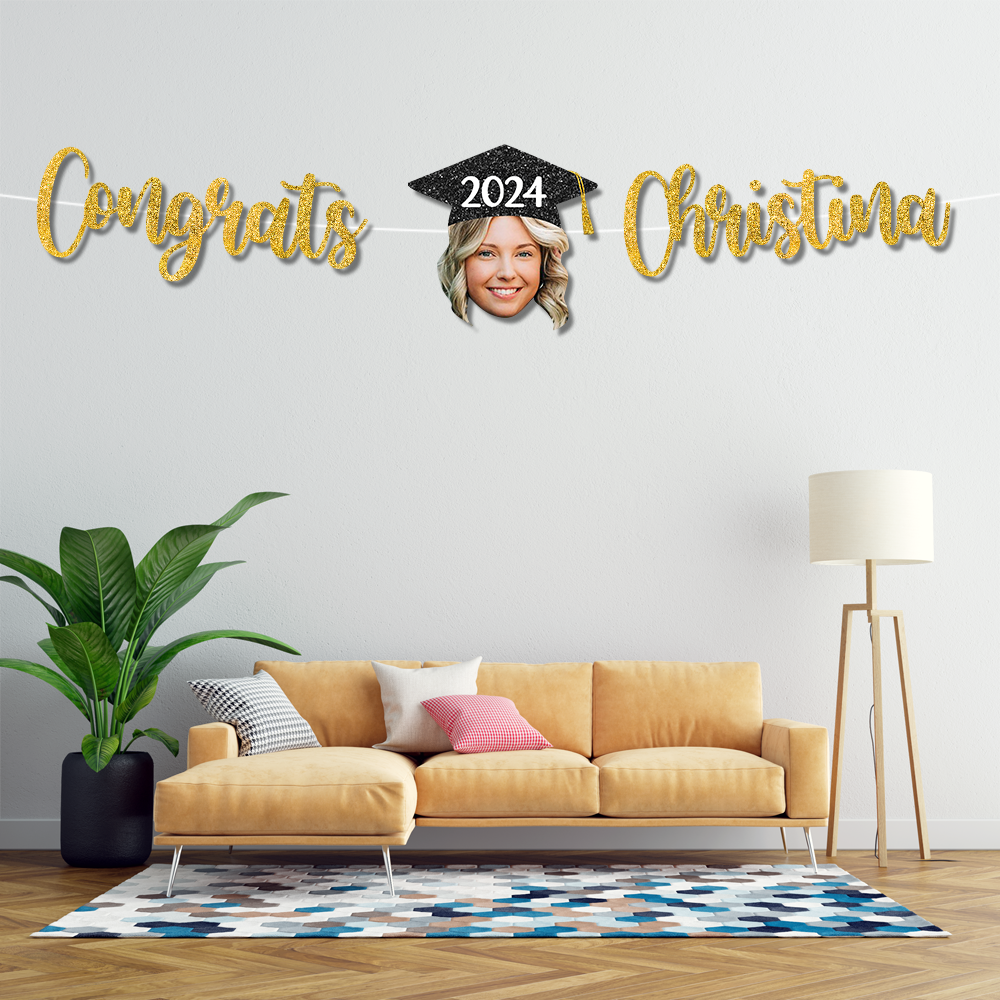 Custom Congrats With Face Photo Glitter Graduation Set Of Banners 2024, Graduation Decorations FC