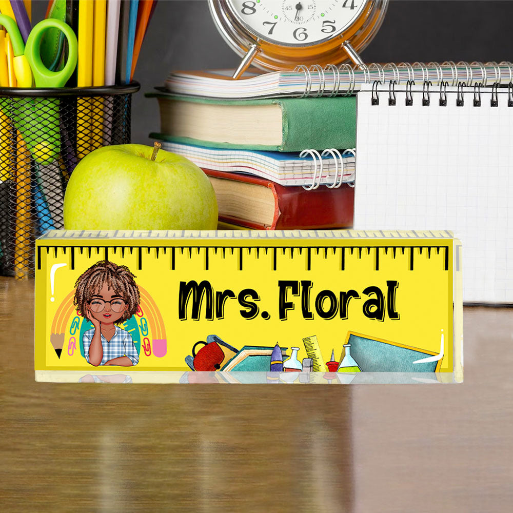 Custom Teacher Name Ruler Acrylic Desk Name Plate, Gift For Teacher AI
