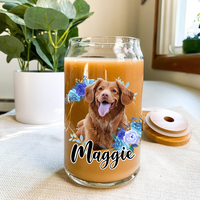 Thumbnail for Personalized Multicolor Floral Butterfly Dog Cat Photo Glass Bottle/Frosted Bottle With Lid & Straw AF