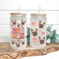 Thumbnail for Custom Dog Mom Cat Mom Photo Glass Bottle/Frosted Bottle With Lid & Straw, Pet Lover Gift AF